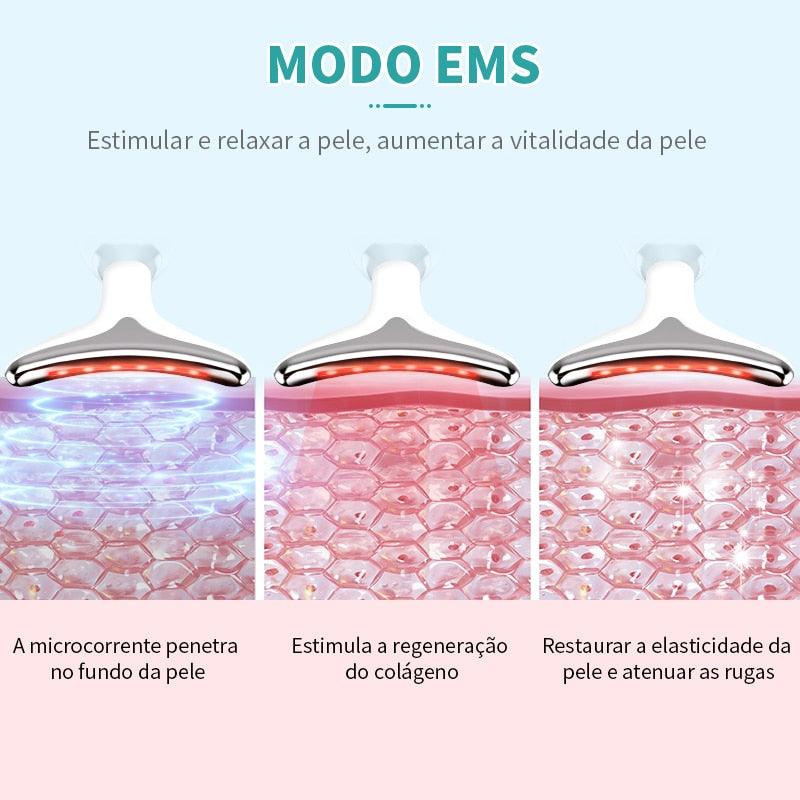 Massageador Facial com Led Terapia 3 em 1 - Rejuvenesce, Acaba com Manchas e Acnes, Impurezas e Papada